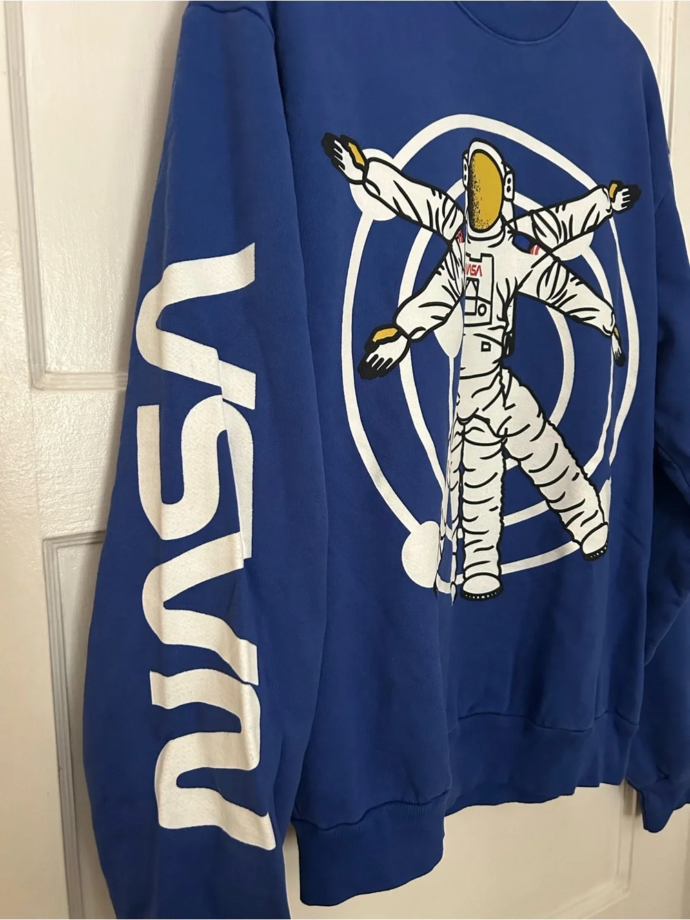 NASA Blue Astronaut Graphic Crewneck Sweatshirt